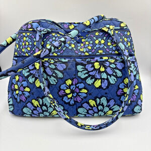 Vera Bradley INDIGO POP Top Zip Bowler Bag Blue Floral Shoulder Purse Quilted